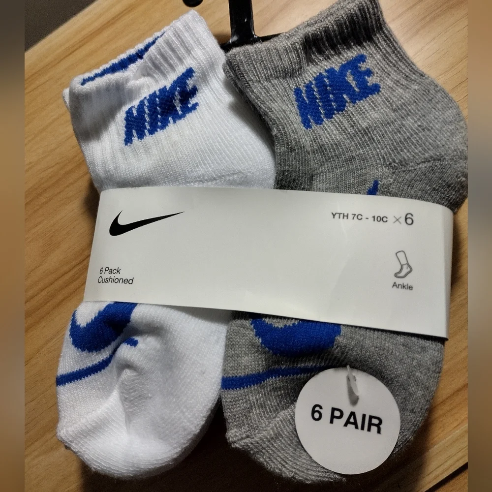 Nike Cushioned 6 Pair Ankle Multi-Pack Socks YTH 7C-10C NWT